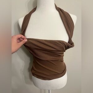 **Commense** New/Unworn Brown Stretch Halter Neck Top